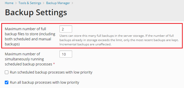 image maximum number full backups