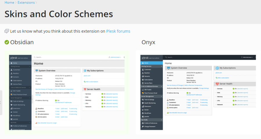 Choosing The Color Scheme Plesk Obsidian Documentation