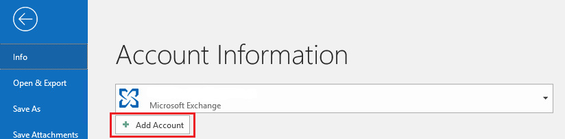 Select "Microsoft Exchange" in the list and click the "Add Account" button after the selector.