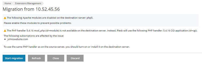 Migrating Via The Plesk Interface | Plesk Obsidian Documentation