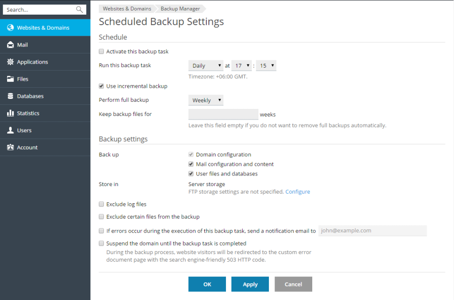 Schedule Backups in Plesk Panel
