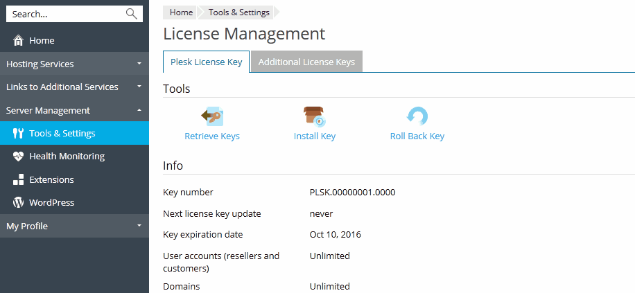 Plesk license key