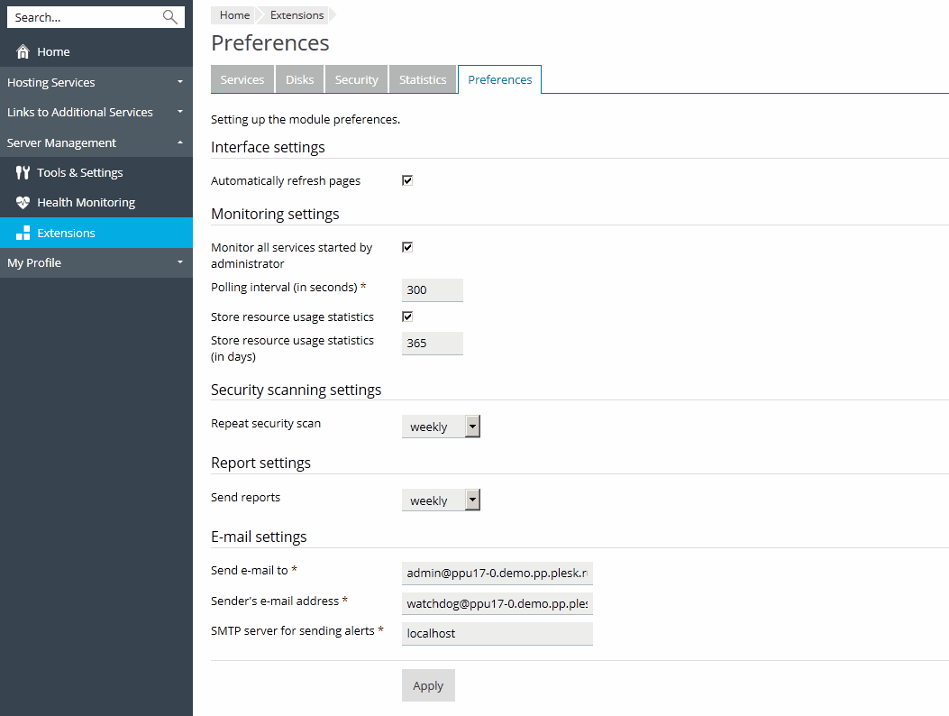 Configuring Watchdog Settings Plesk Onyx Documentation Configuring Watchdog Settings Plesk Onyx Documentation