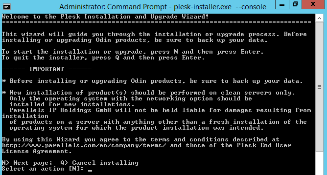 plesk installation using command line