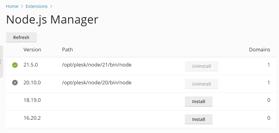 image nodejs versions
