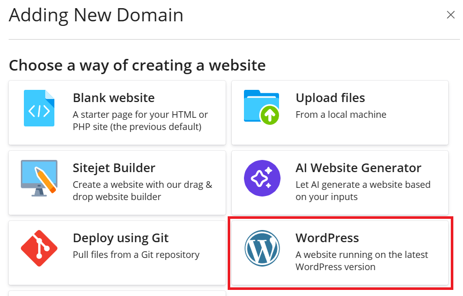 image wordpress add new website