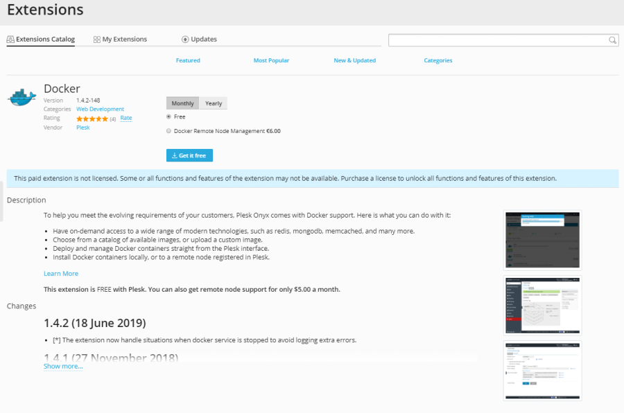 拡張カタログ | Plesk Obsidian documentation