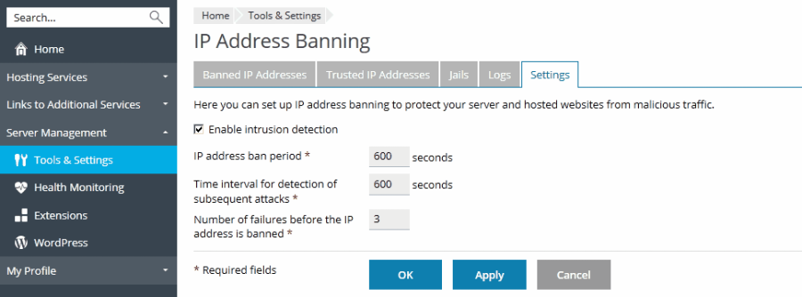 総当たり攻撃からの防御 Fail2ban Plesk Onyx Documentation