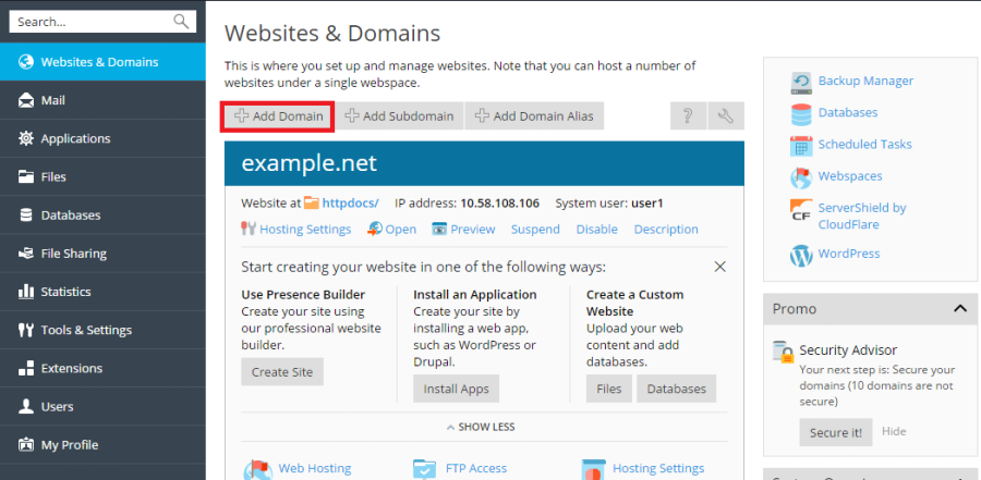 ウェブホスティングを管理する | Plesk Onyx documentation