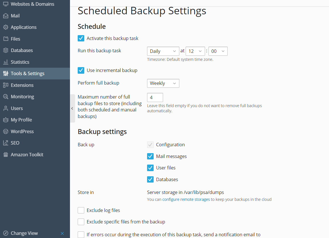 image schedule backups