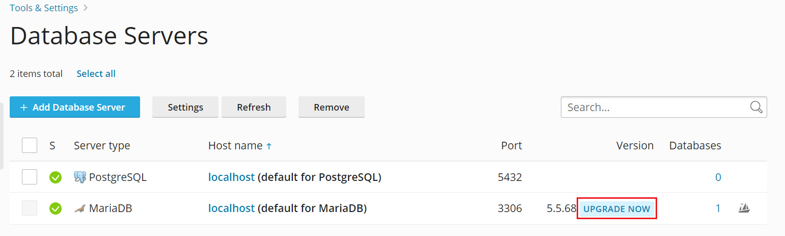 image mariadb upgrade button