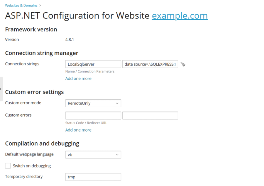 Asp Net 設定 Windows Plesk Obsidian Documentation