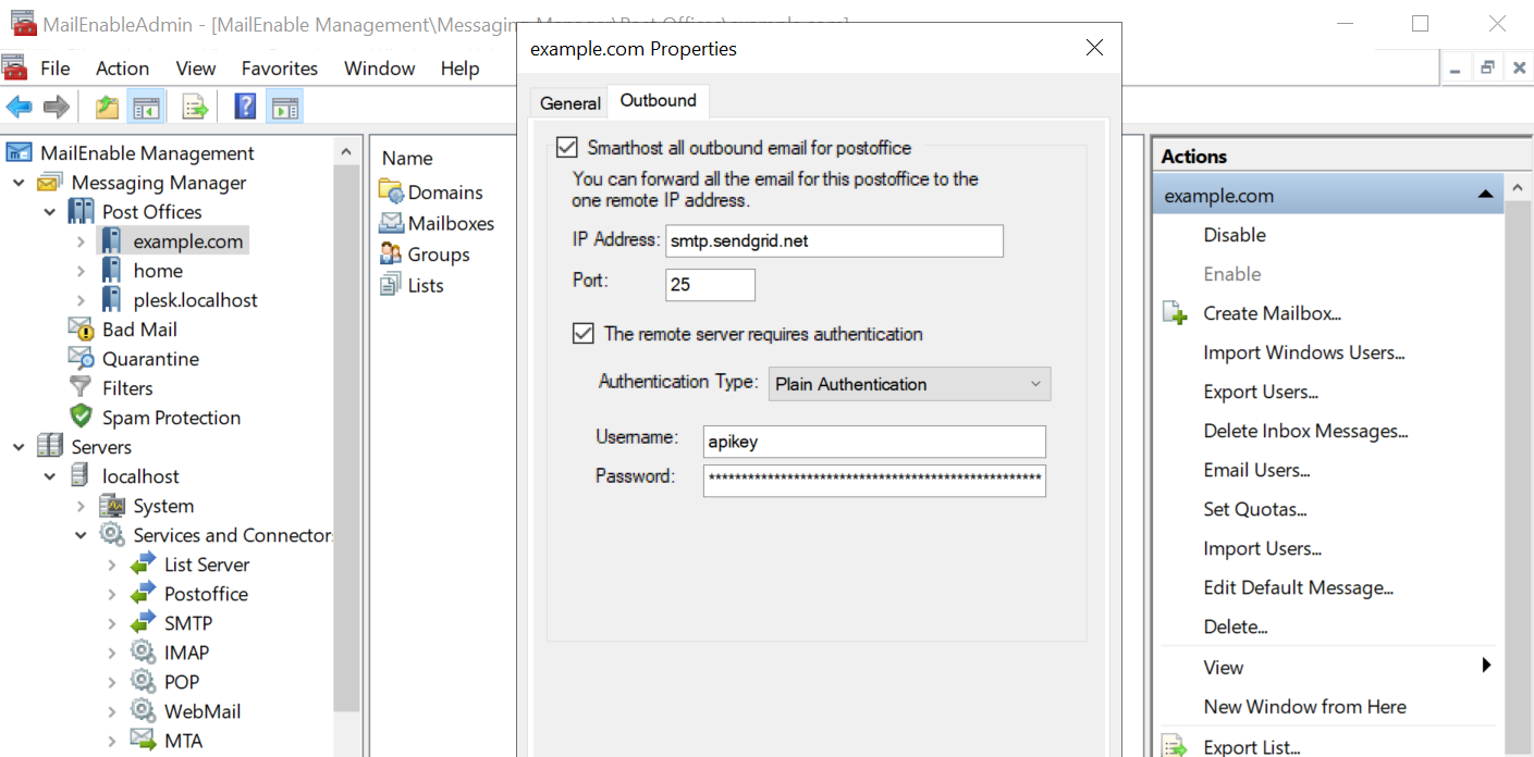 image smarthost mailenable domain