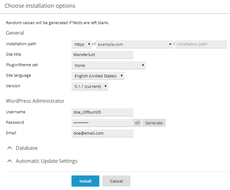 image installation settings